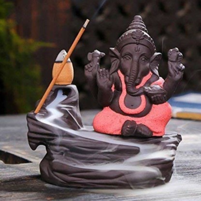 Craft Junction Handcrafted Lord Ganesha Smoke Backflow Cone Incense Holder With 10 Incense Cones Decorative Showpiece  -  9.5 cm  (Polyresin, Multicolor)