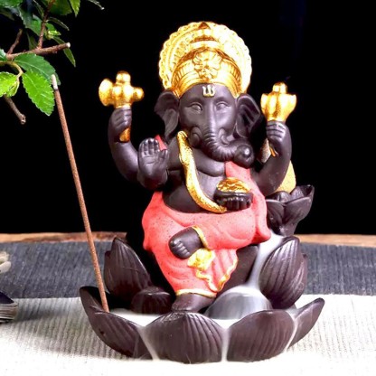 Craft Junction Handcrafted Lord Ganesha on Lotus Smoke Backflow Cone Incense Holder With 10 Incense Cones Decorative Showpiece  -  11 cm  (Polyresin, Multicolor)