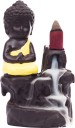 eCraftIndia Meditating Monk Buddha Smoke Backflow Decorative Showpiece  -  12 cm  (Polyresin, Black, Yellow)