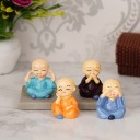 Dinine Craft Set of 4 Showpiece for Home Decor, Handicraft Showpiece for Table, office Decor, Small Statue of 4 Baby Monk Buddha, Handicraft Showpiece for Modern Interior, Multi color Handicraft Showpiece Decorative Showpiece  -  4 cm  (Polyresin, Multicolor)