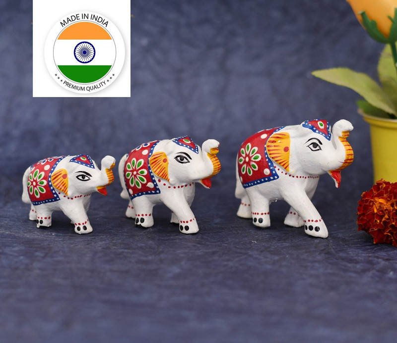 Great Art Elephant Showpiece Royal Elephant for Decoration and Gift Purpose Decorative Showpiece  -  3.5 cm (Paper Mache, White)