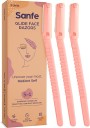 Sanfe Glide Face Razor for painfree facial hair removal (3 units) - upper lips, chin, peach fuzz - Stainless steel blade, comfortable, firm grip  (Pack of 3)