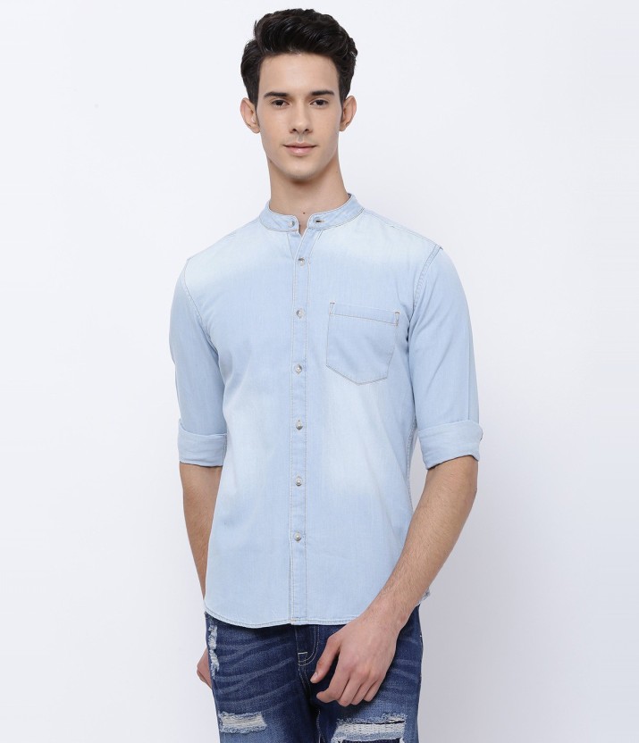Shirt Men Slim Fit Solid Spread Collar Casual Shirt