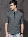 Men Slim Fit Solid Mandarin Collar Casual Shirt