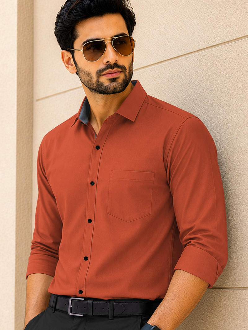 VeBNoR Men Regular Fit Solid Spread Collar Casual Shirt