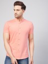 Men Regular Fit Solid Mandarin Collar Casual Shirt
