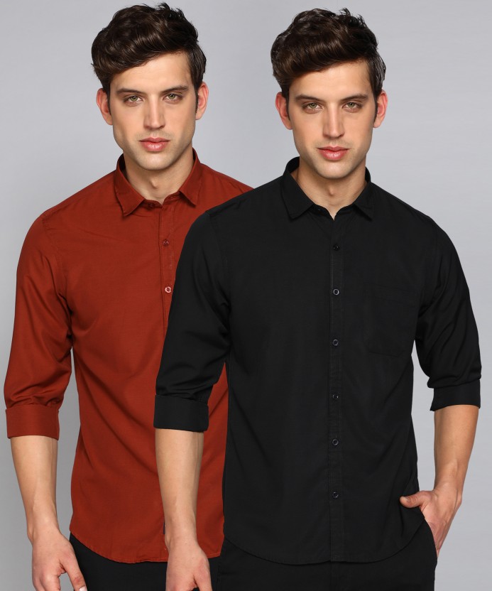 Men Regular Fit Solid Casual Shirt  (Pack of 2)