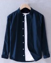 Men Regular Fit Solid Mandarin Collar Casual Shirt