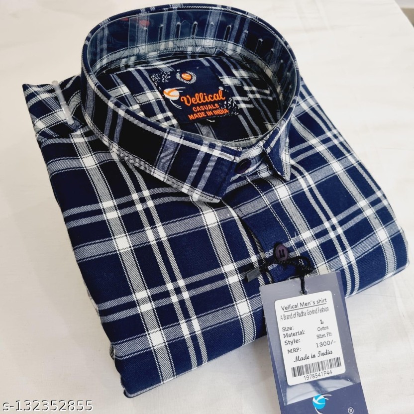 Men Slim Fit Checkered Spread Collar Casual Shirt