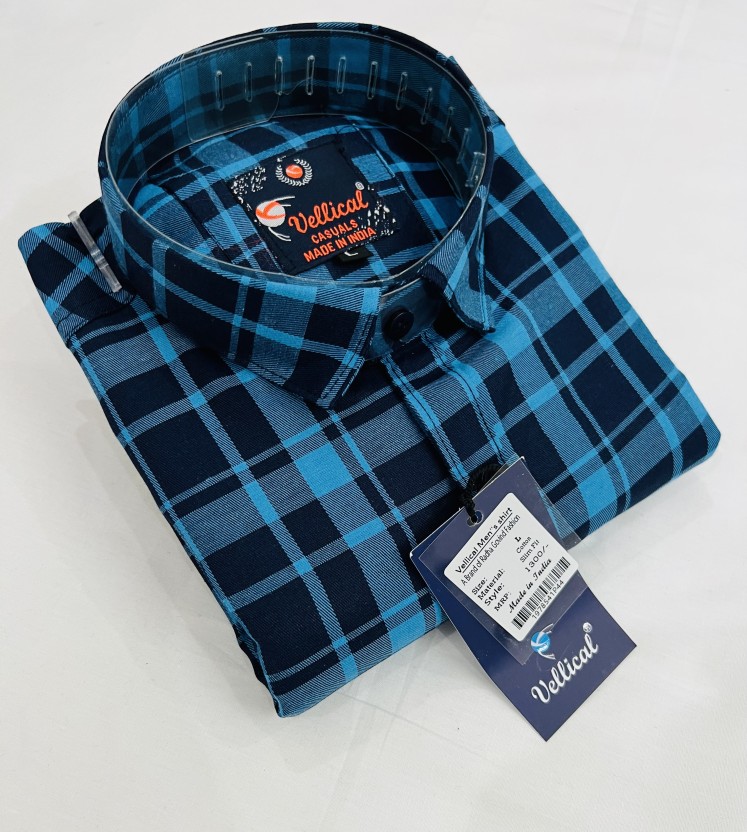 Men Slim Fit Checkered Spread Collar Casual Shirt
