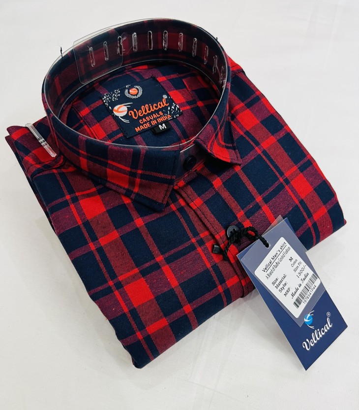 Men Slim Fit Checkered Cut Away Collar Casual Shirt
