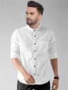 Men Regular Fit Solid Mandarin Collar Casual Shirt