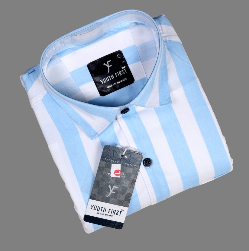 Men Regular Fit Striped Spread Collar Casual Shirt