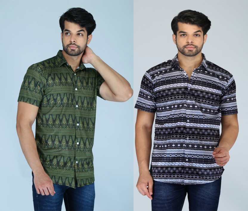 Men Slim Fit Printed Spread Collar Casual Shirt