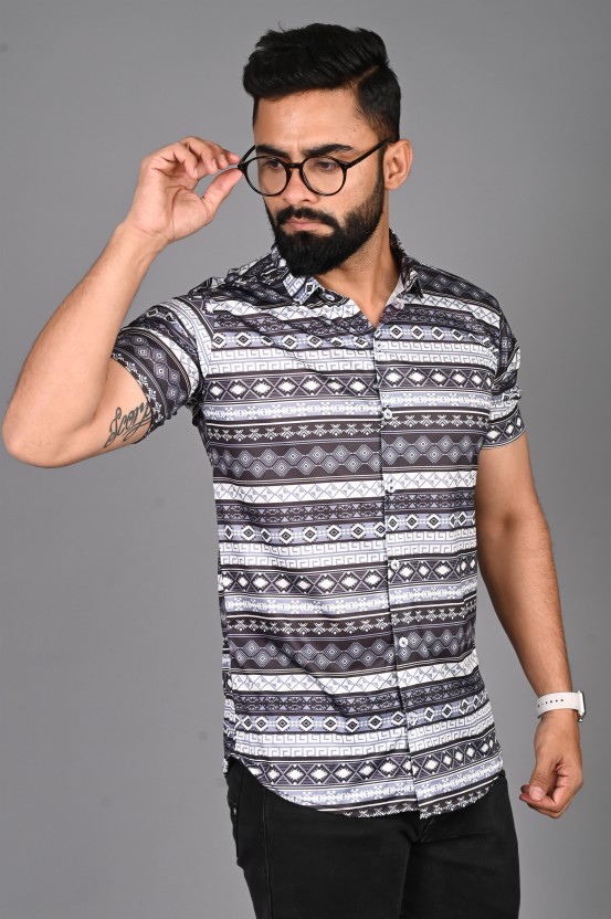 Men Slim Fit Printed Spread Collar Casual Shirt