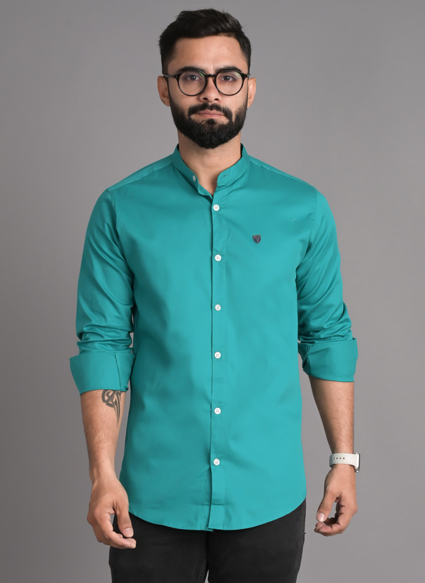Men Slim Fit Solid Mandarin Collar Casual Shirt