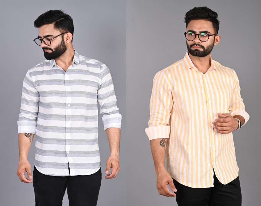 Men Slim Fit Striped Spread Collar Casual Shirt  (Pack of 2)