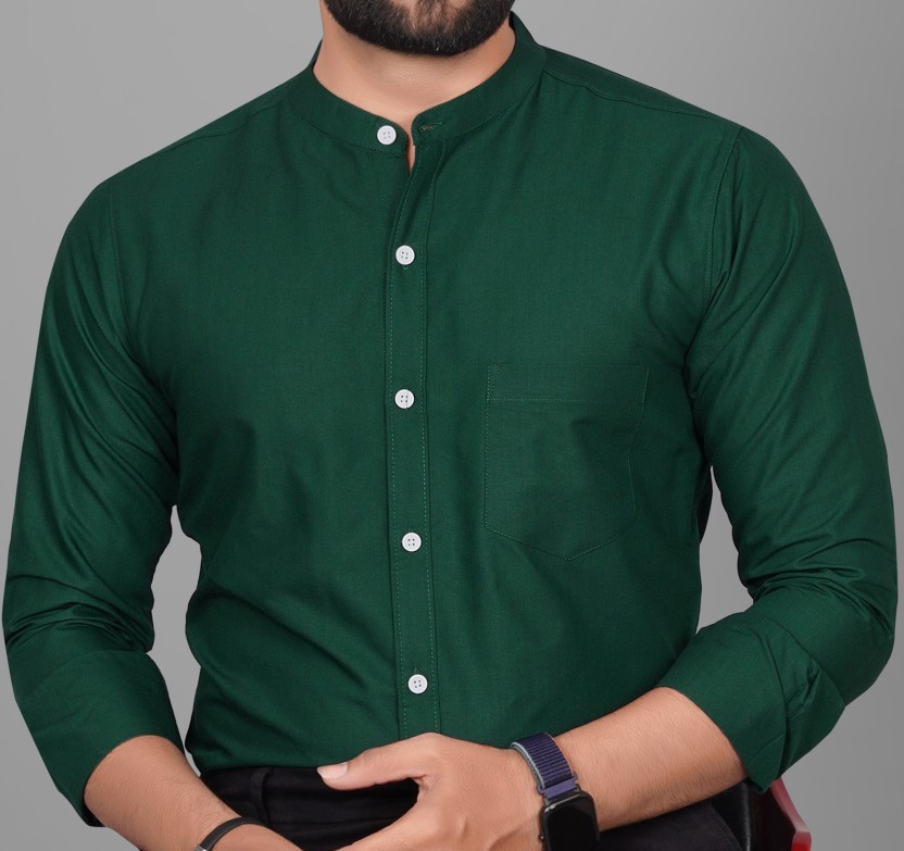 Men Regular Fit Solid Mandarin Collar Formal Shirt