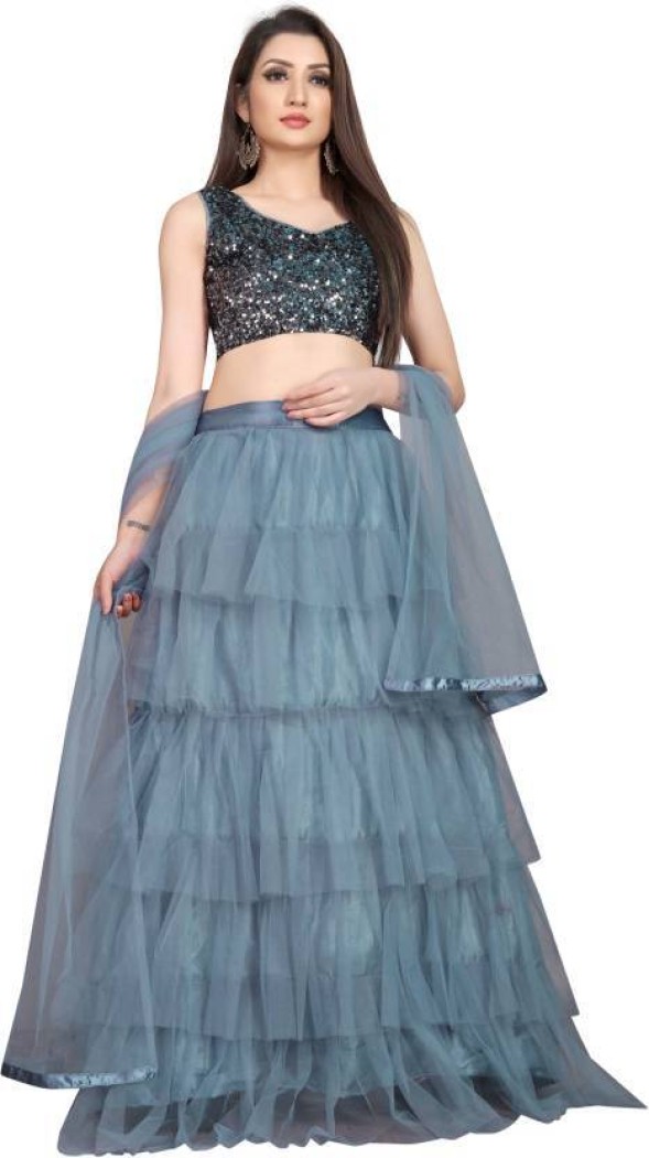 Semi Stitched Lehenga Choli (Light Blue)