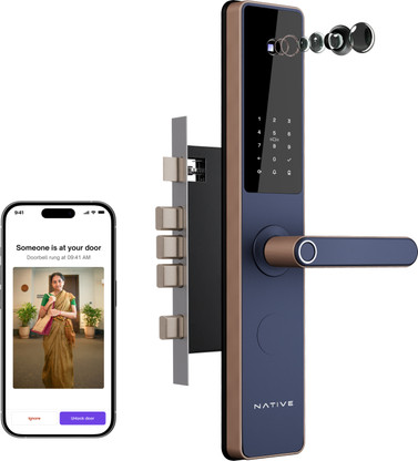 NATIVE By Urban Company Lock Pro with Camera Unlock & Doorbell Connect | 7-Way Unlock |Free Installation Smart Door Lock  (Blue)