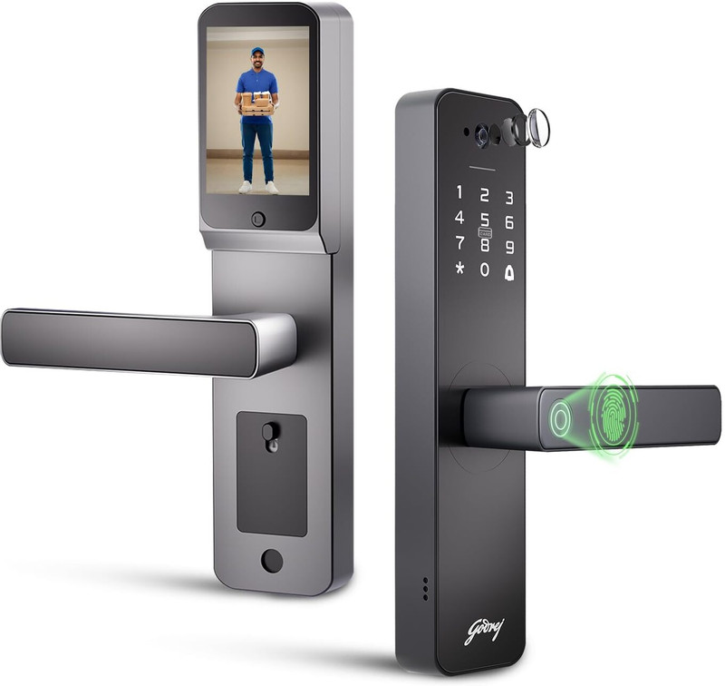 Godrej Locks Neo Pro View Digital Lock for Wooden Doors I Camera, WiFi App, Fingerprint, Keypad, RFID, Mechanical Key Access I Built-in Doorbell I 7 in 1 I 3 Yr Warranty I Free Installation Smart Door Lock (Black)