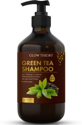 GLOW THEORY Green Tea Shampoo (2 in 1 : Shampoo + Conditioner) with Emortel Pep & Caffeine - Hairfall/hairloss control therapy for all hair types - 300 ml  (300 ml)