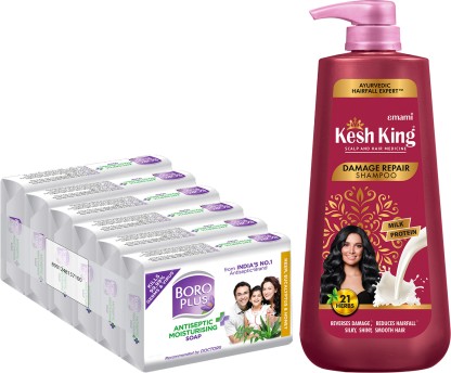Kesh King Damage Repair Shampoo 600ml + BoroPlus Moisturising Soap - NEH 125g PO6  (1350 ml)