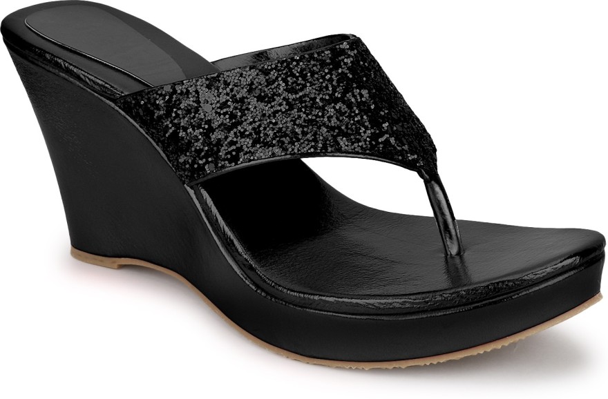 Women Black Wedges Sandal