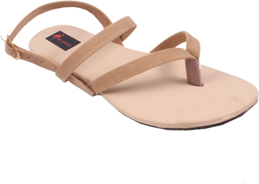 Women Beige, White Flats Sandal