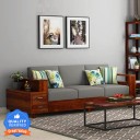 Taskwood Furniture Solid Wood Sheesham Wood 3 Seater Sofa For Living, Waiting Room/ Office Fabric 3 Seater  Sofa  (Finish Color - Honey Teak, DIY(Do-It-Yourself))