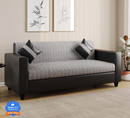 Flipkart Perfect Homes Crete Leatherette Fabric 3 Seater  Sofa  (Finish Color - Dark Black & Grey, DIY(Do-It-Yourself))