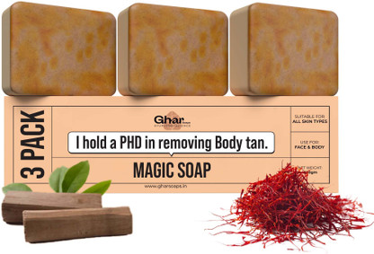 GharSoaps Wood And Saffron Soap For Glowing & Refreshing Skin (pack of 3)  (3 x 100 g)