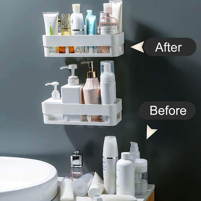 KYASO Pack of 4 Wall Mount Bathroom Shelf and Soap Rack for Home and Kitchen. Adhesive Sticker Support Without Drilling. (2 Bathroom Shelf + 2 Soap Dish, White Color)  (White)