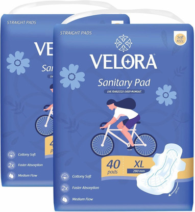 VELORA Soft Feel-Rash Free 80 Pads XL Size Straight Sanitary Pads (40 Pads each-280mm) Sanitary Pad  (Pack of 80)
