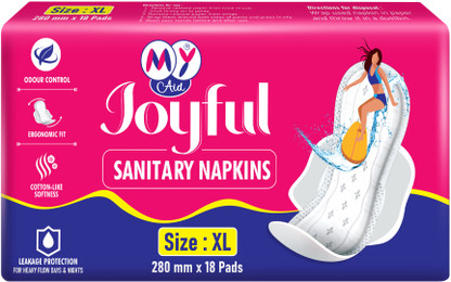 MYAID JOYFUL Sanitary Pad, Comfortable, Soft, Leak-Proof, Rash-Free & Odour Control (18 Pads) Sanitary Pad