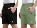 Pack of 2 Solid Men Black, Light Green Regular Shorts, Sports Shorts, Beach Shorts