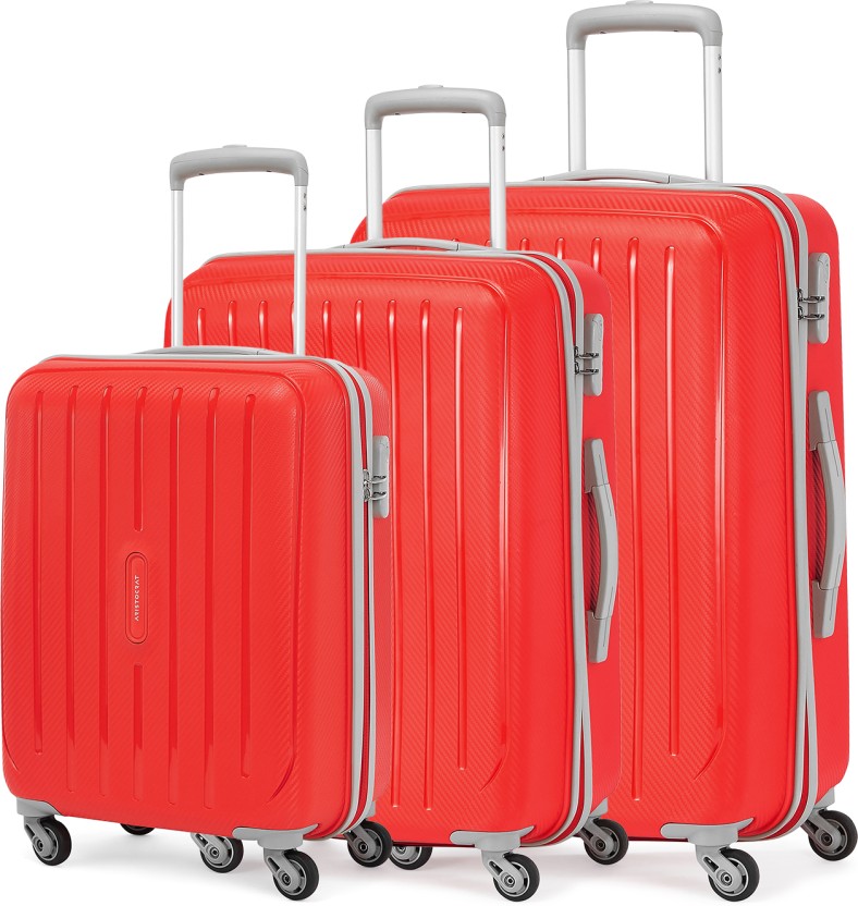 Hard Body Set of 3 Luggage 4 Wheels - Photon 3P Set (Cabin+Medium+Large) - Trolley Bag - Red