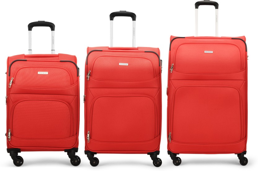 Soft Body Set of 3 Luggage 4 Wheels - Trigon Set of 3 - Cabin+Medium+Large(56+68+77)cm, Softcase, 4 Wheels - Red