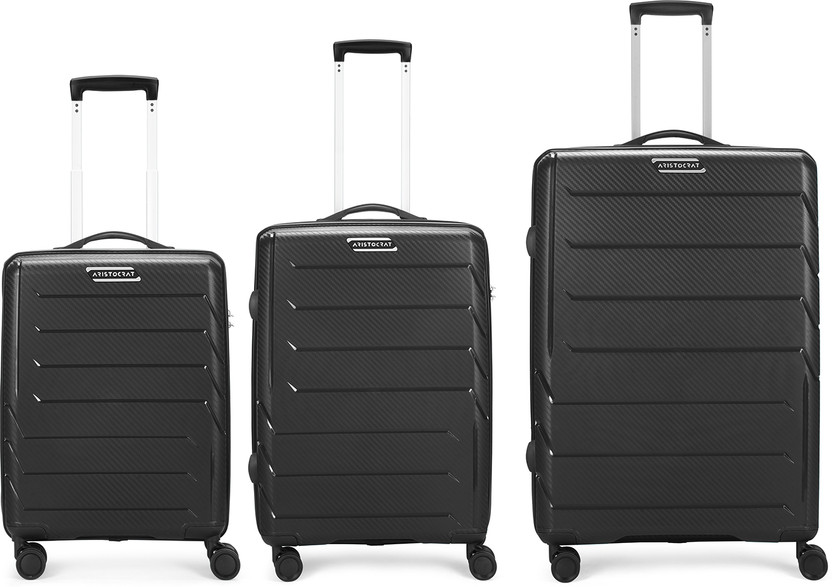 Hard Body Set of 3 Luggage 8 Wheels - CHROMA 8W(N) STR. CB+MD+LG 360 BLACK - Black