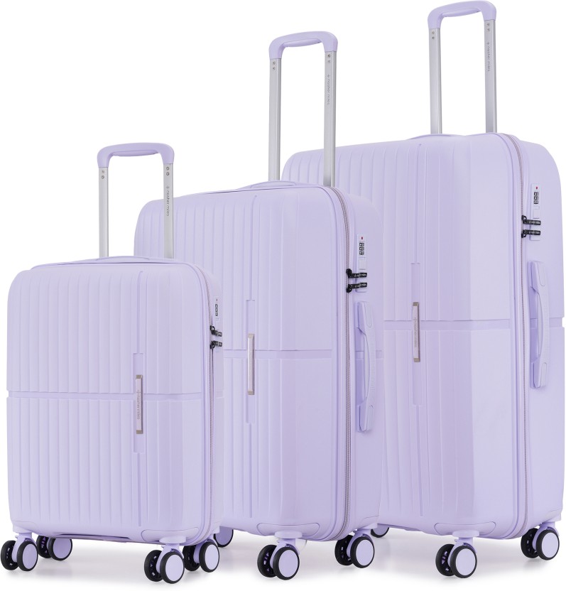 Hard Body Set of 3 Luggage 8 Wheels - Springfield HardSide Polypropylene Set of 3 Pastel Purple TrolleyBag(55,65&75cm) - Purple