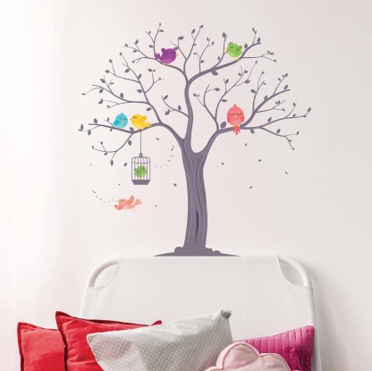 ASIAN PAINTS Cute Singing Birds on Tree Vinyl Wall Sicker Extra Large Self Adhesive Stickers  (Pack of 1)