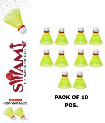 SWAMI Nylon Badminton Shuttlecocks (Pack of 10 ) Nylon Shuttle  - Green  (Medium, 77, Pack of 10)