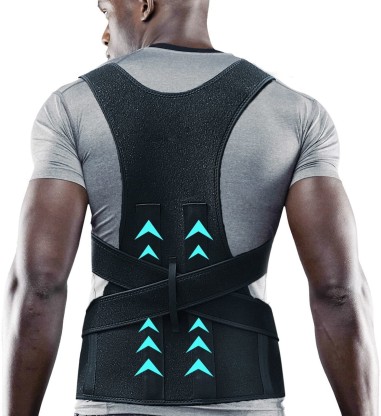PLETHEON Posture corrector belt for men and women for back pain with metal back Posture Corrector  (Black)