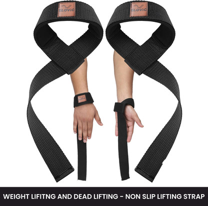 SLOVIC Weightlifting Straps with Padded Support For Deadlifts & Weightlifting|Non-Slip Wrist Support  (Black)