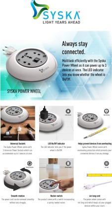 Syska Power Wheel (0301) 3  Socket Extension Boards  (Grey, White, 4 m)