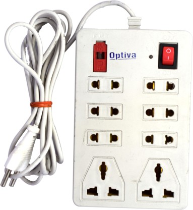 Optiva Extension Board 2 Meter Long Wire 8  Socket Extension Boards  (White)
