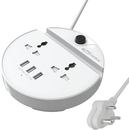 Portronics Power Bun with 2 Sockets, 3 USB Ports, Mobile Holder, 1.5m Cord, 2500W 2  Socket Extension Boards  (White, 1.5 m, With USB Port)
