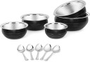 Classic Essentials Stainless Steel Stylish and designer Food Handi Serving Set of 5 with 5 Serving Spoon 350ml,550ml,750ml,1200ml,1650ml Bowl, Spoon Serving Set  (Pack of 10)
