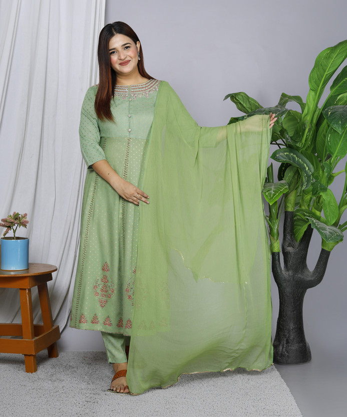 Embroidered Kurta, Palazzo & Dupatta Set
