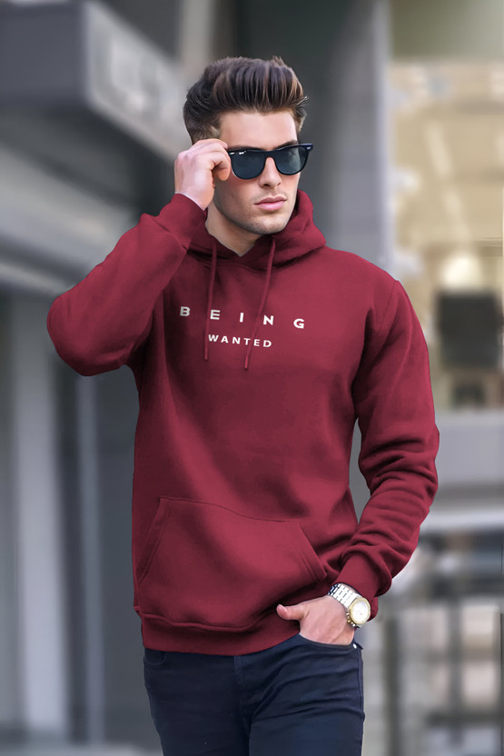 BEING WANTED - Men Full Sleeve Printed Hooded Sweatshirt